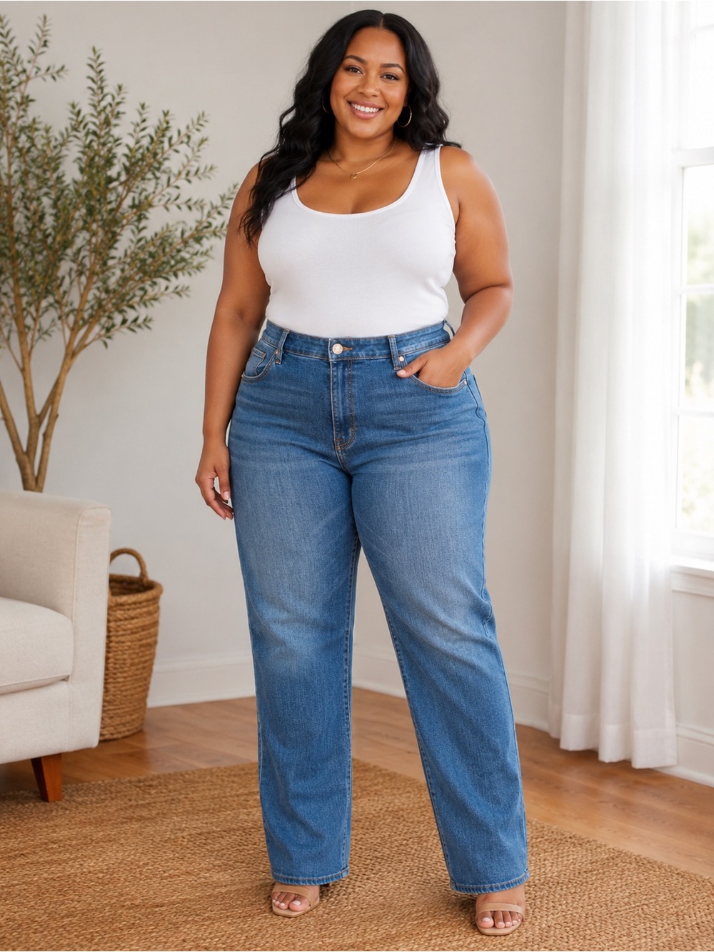Lane Bryant Flex Magic Waistband Medium Blue Straight-Leg Women's Jeans -16LONG